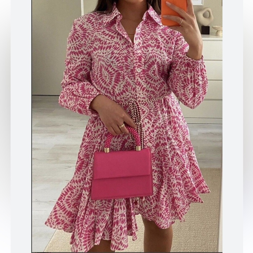 Zara Pink and White Long Sleeve Dress